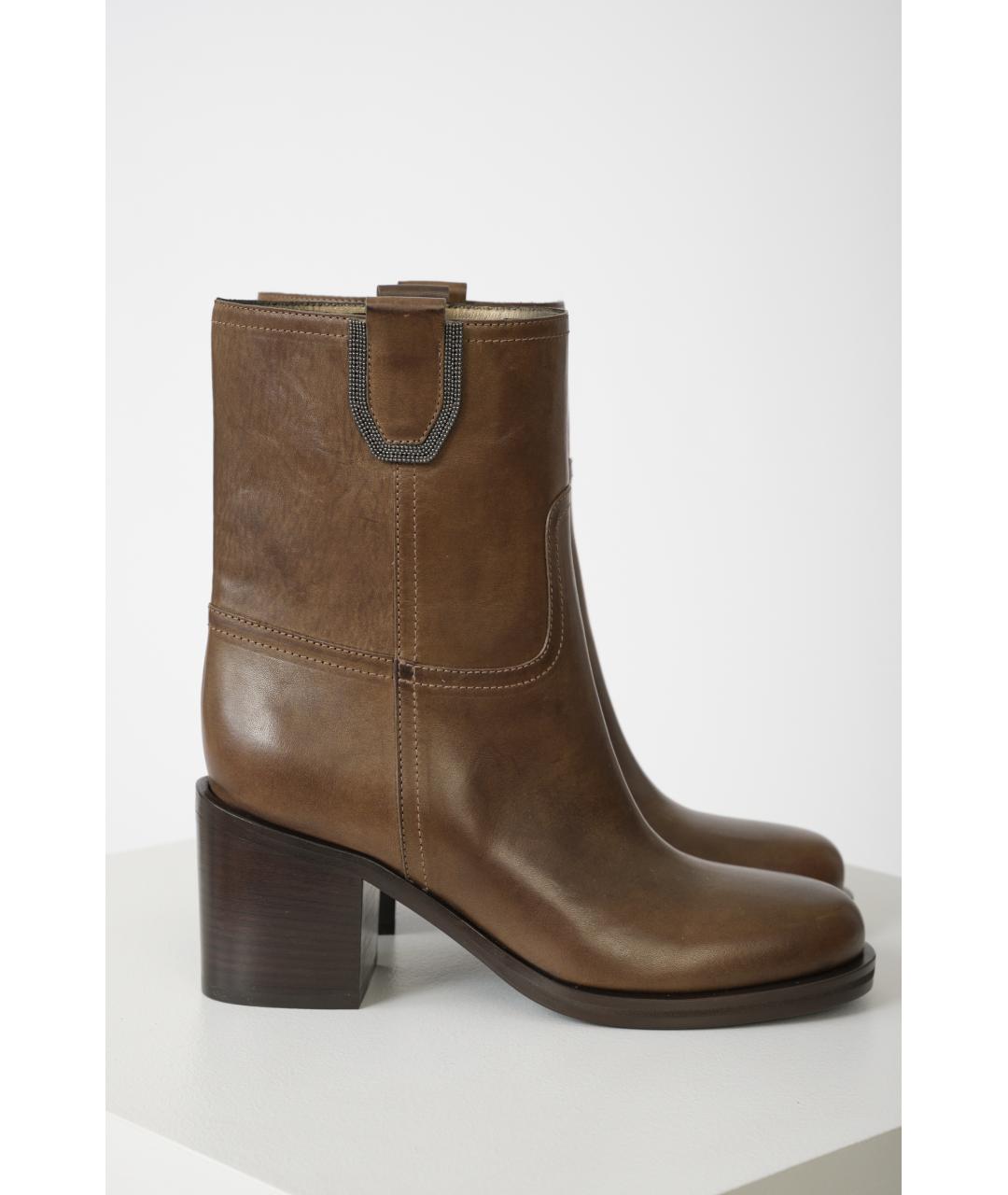 BRUNELLO CUCINELLI Коричневые кожаные ботильоны, фото 2