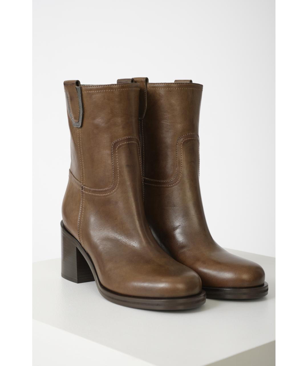 BRUNELLO CUCINELLI Коричневые кожаные ботильоны, фото 7