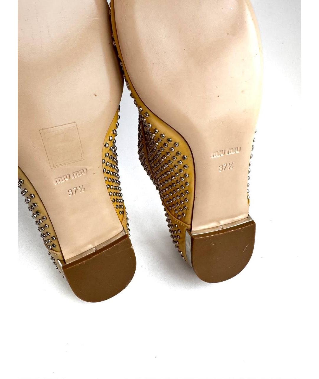 MIU MIU Горчичные кожаные брогги и оксфорды, фото 6