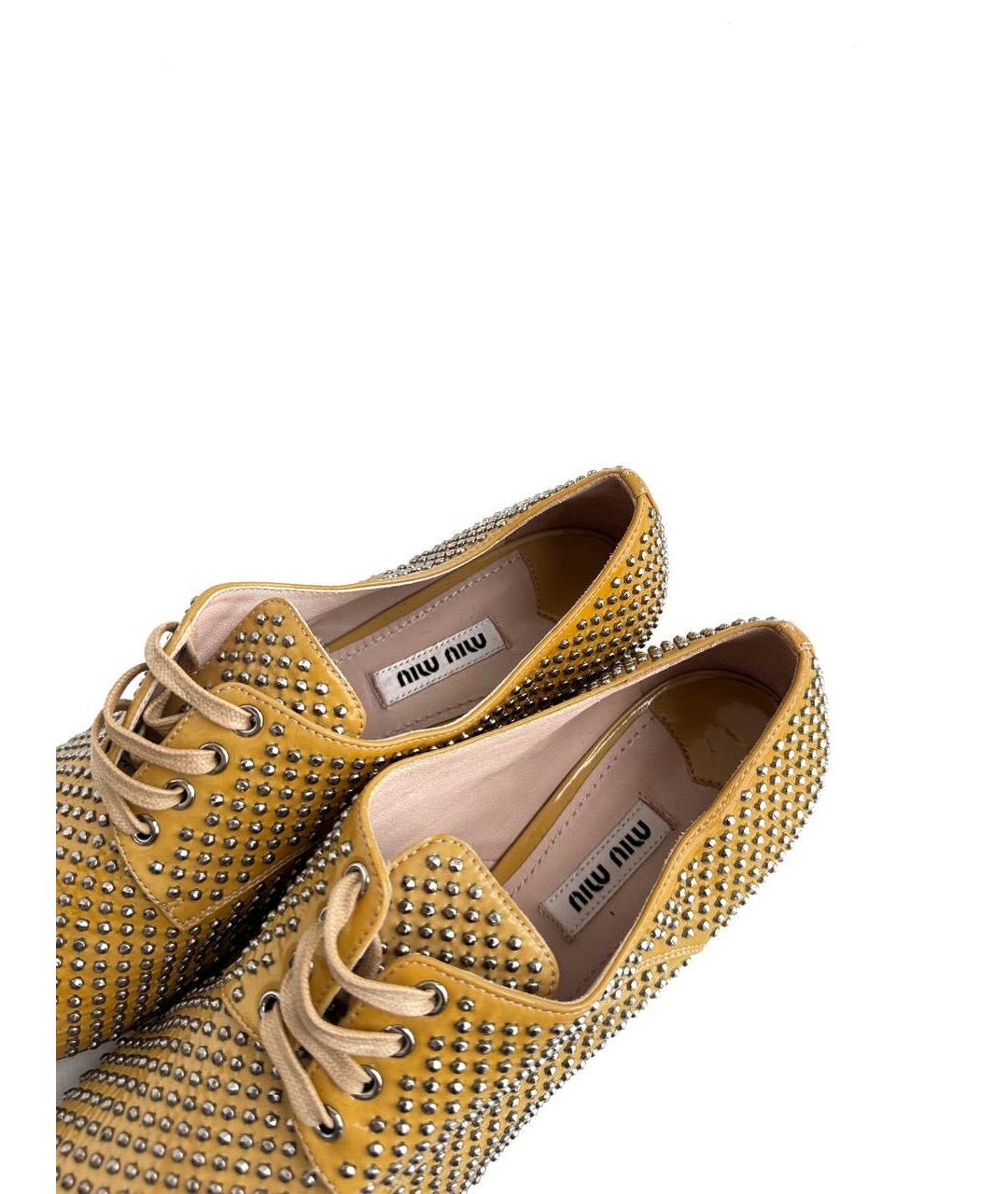 MIU MIU Горчичные кожаные брогги и оксфорды, фото 7