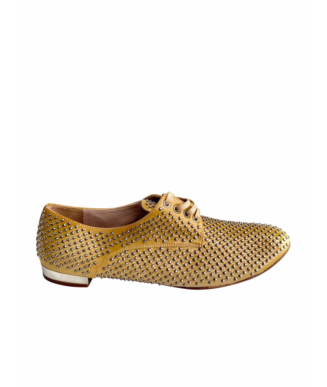 MIU MIU Горчичные кожаные брогги и оксфорды, фото 1