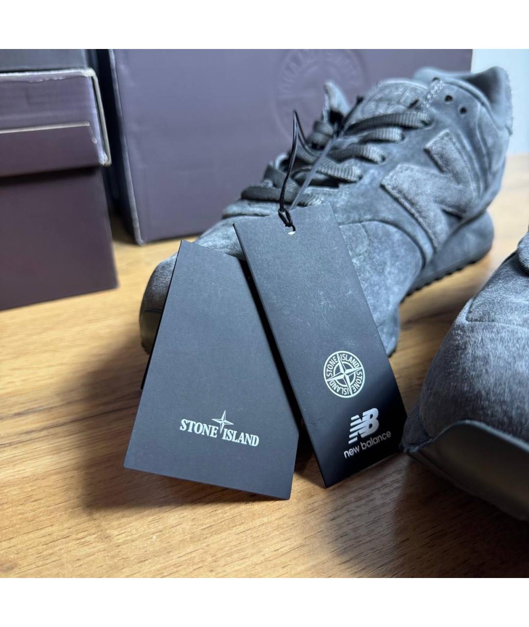 STONE ISLAND Антрацитовые замшевые низкие кроссовки / кеды, фото 6