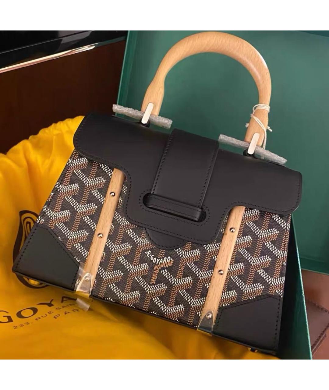 GOYARD Черная кожаная сумка с короткими ручками, фото 2