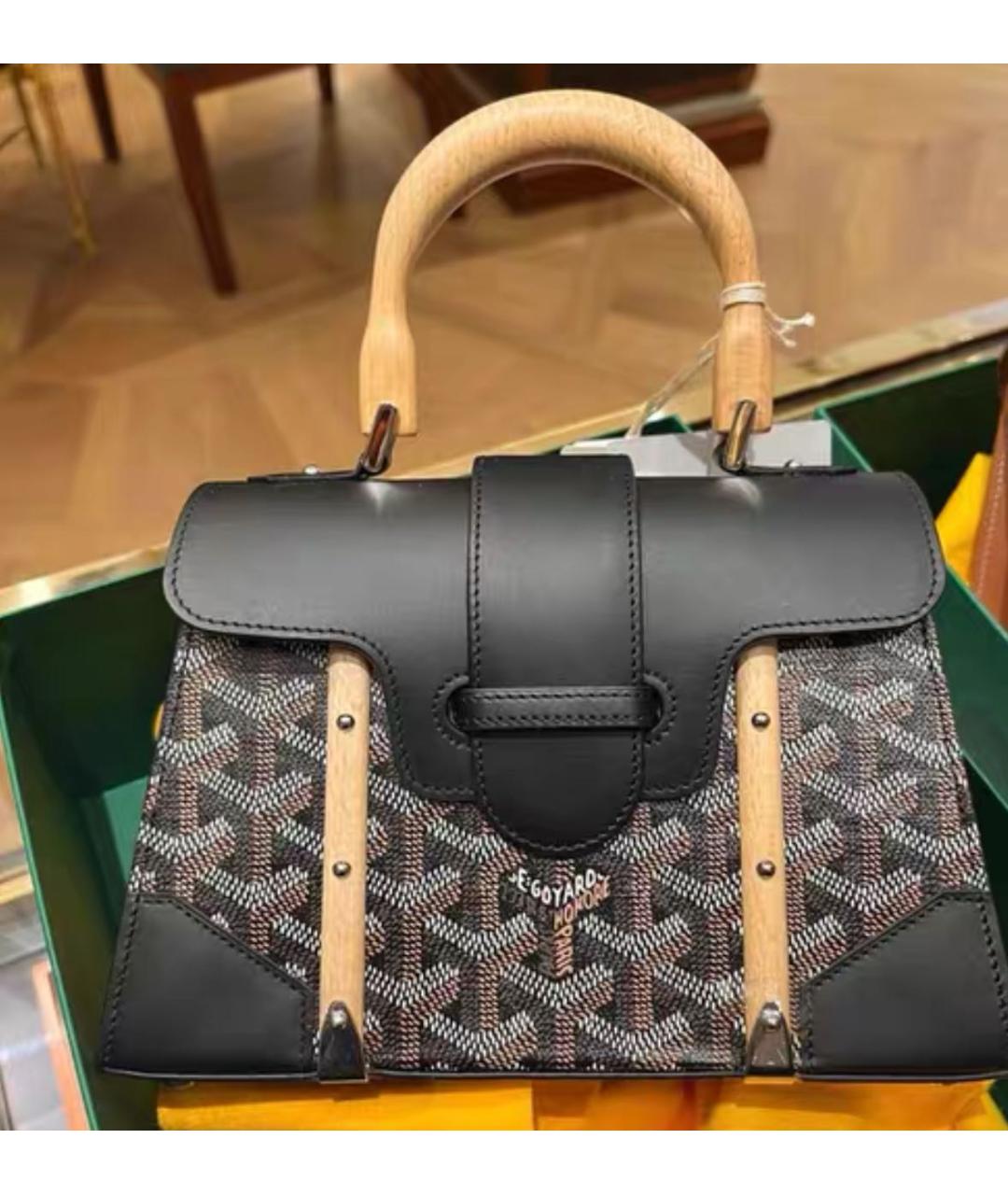 GOYARD Черная кожаная сумка с короткими ручками, фото 3