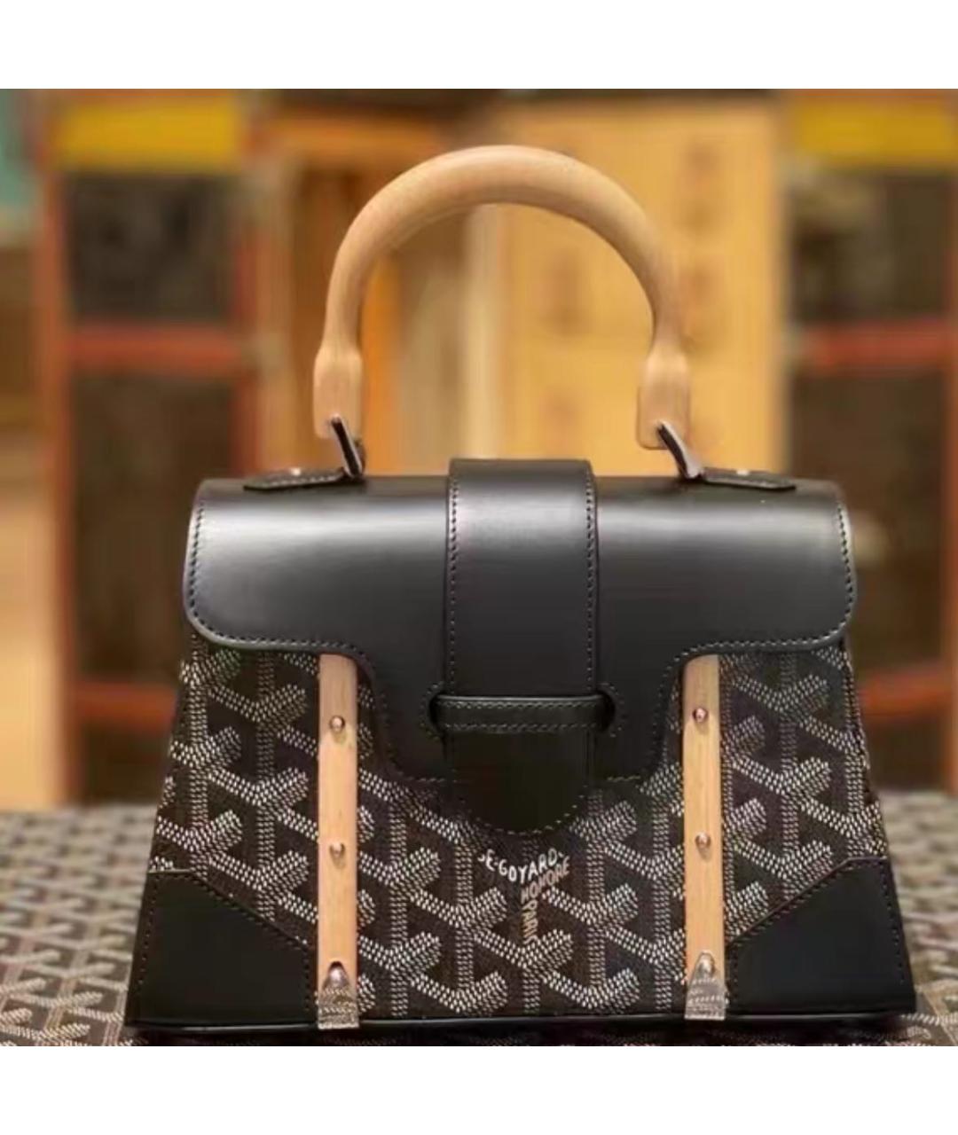GOYARD Черная кожаная сумка с короткими ручками, фото 4