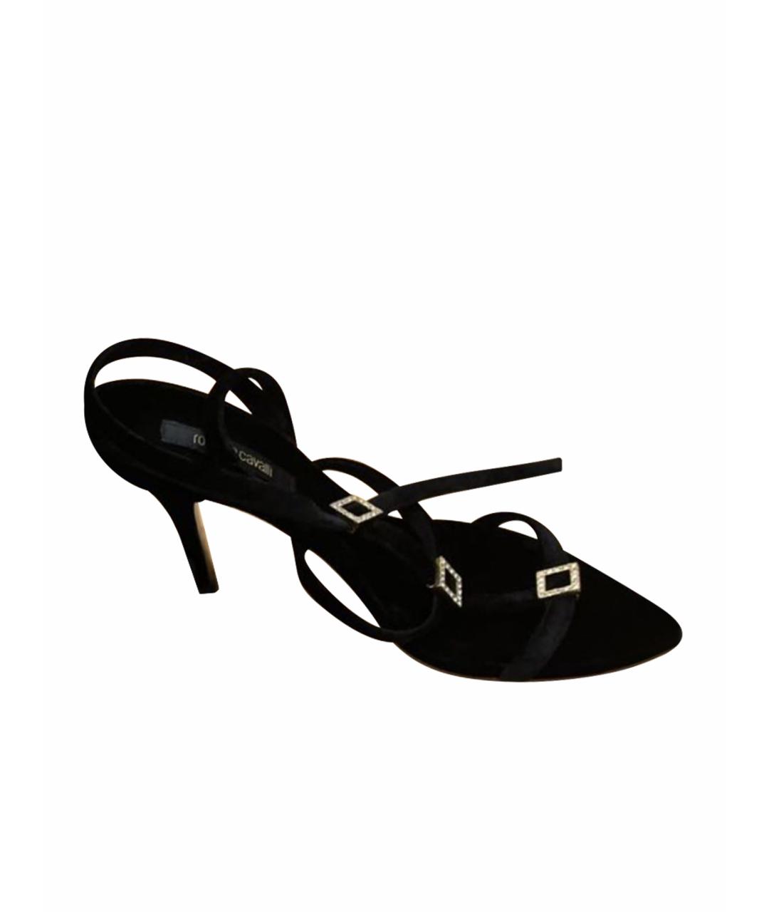 ROBERTO CAVALLI Черные бархатные босоножки, фото 1