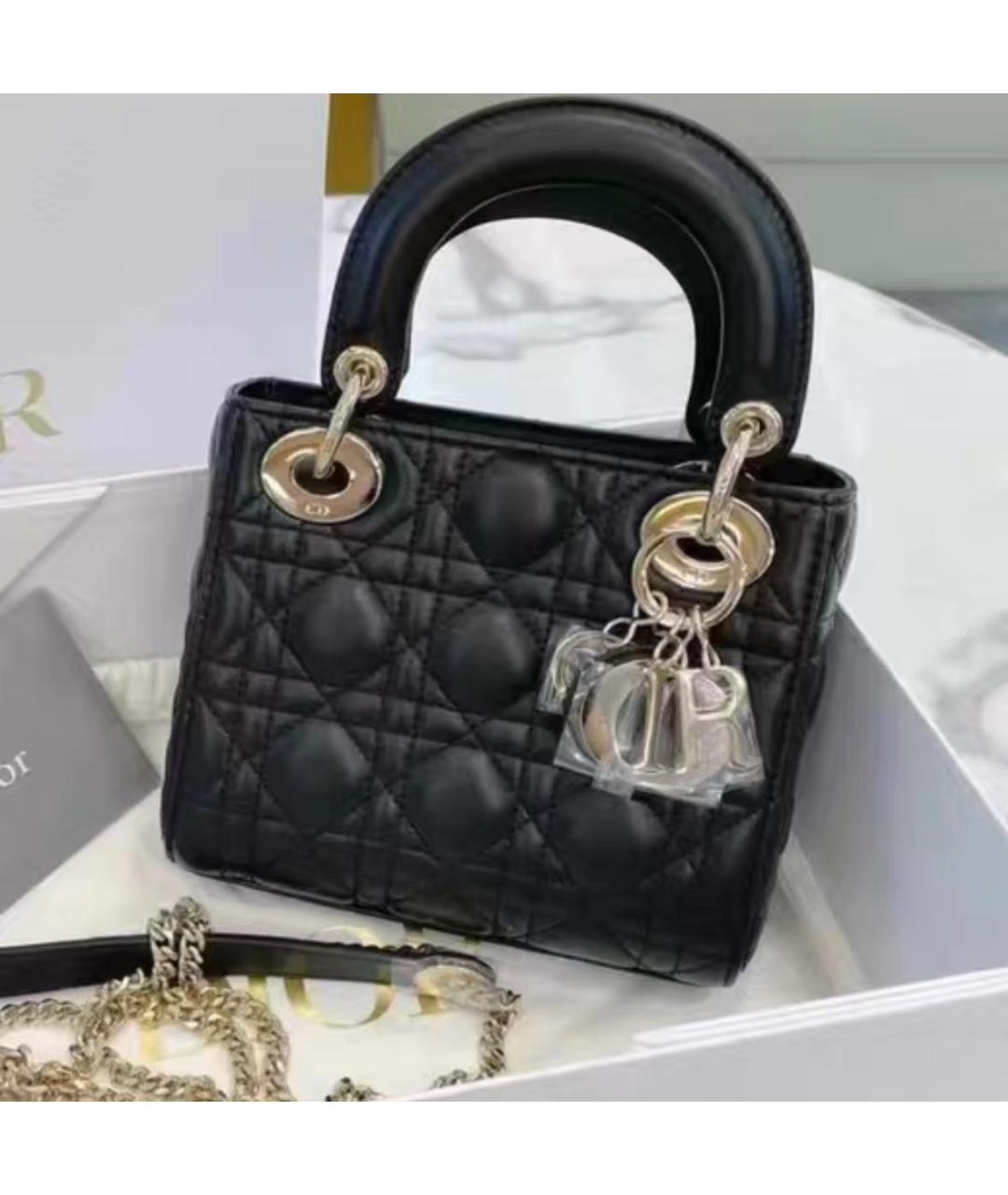CHRISTIAN DIOR Черная кожаная сумка с короткими ручками, фото 4