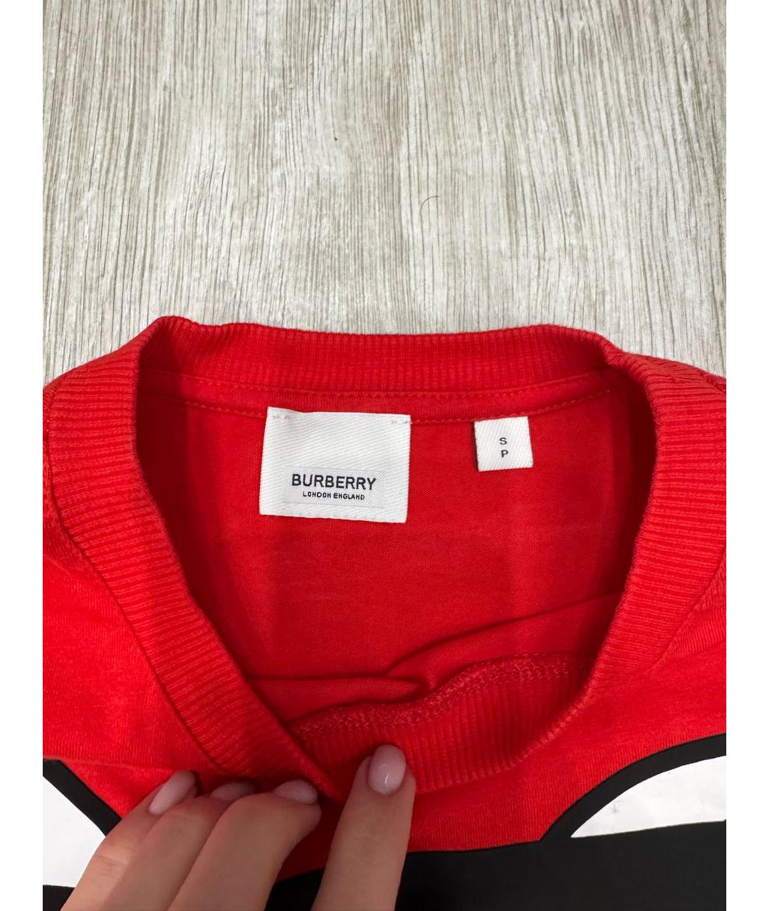 BURBERRY Красная хлопковая футболка, фото 4