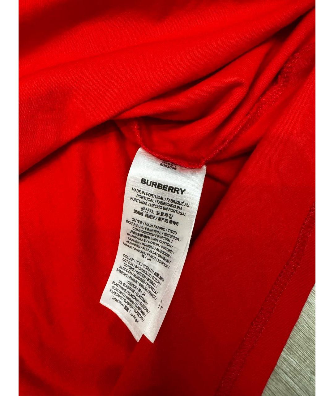 BURBERRY Красная хлопковая футболка, фото 7