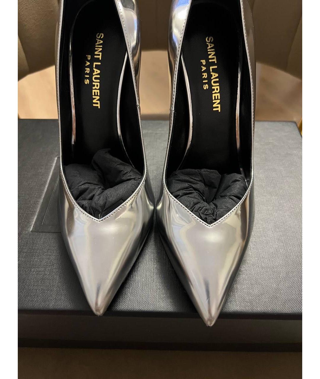 SAINT LAURENT Серебряные кожаные туфли, фото 3