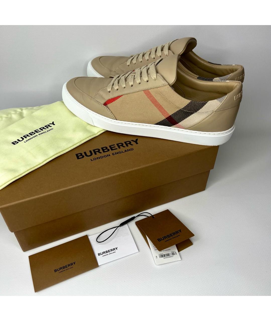 BURBERRY Бежевые текстильные кеды, фото 7