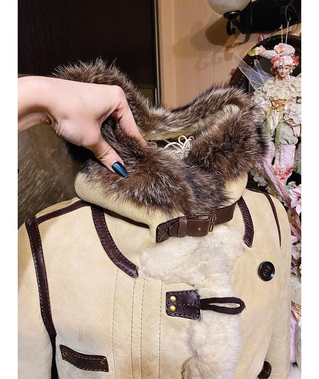 GUCCI Бежевая меховая дубленка, фото 2