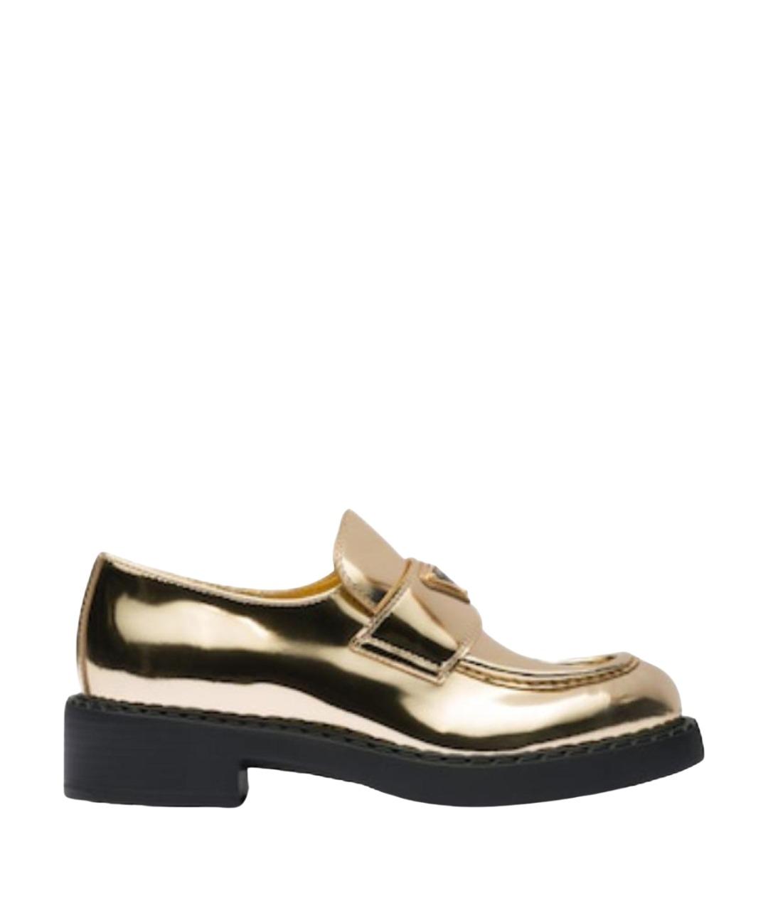 PRADA Золотые кожаные лоферы, фото 1