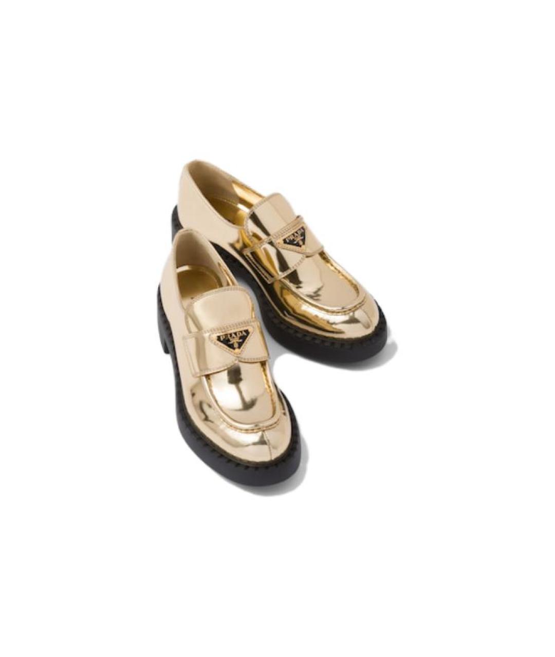 PRADA Золотые кожаные лоферы, фото 4