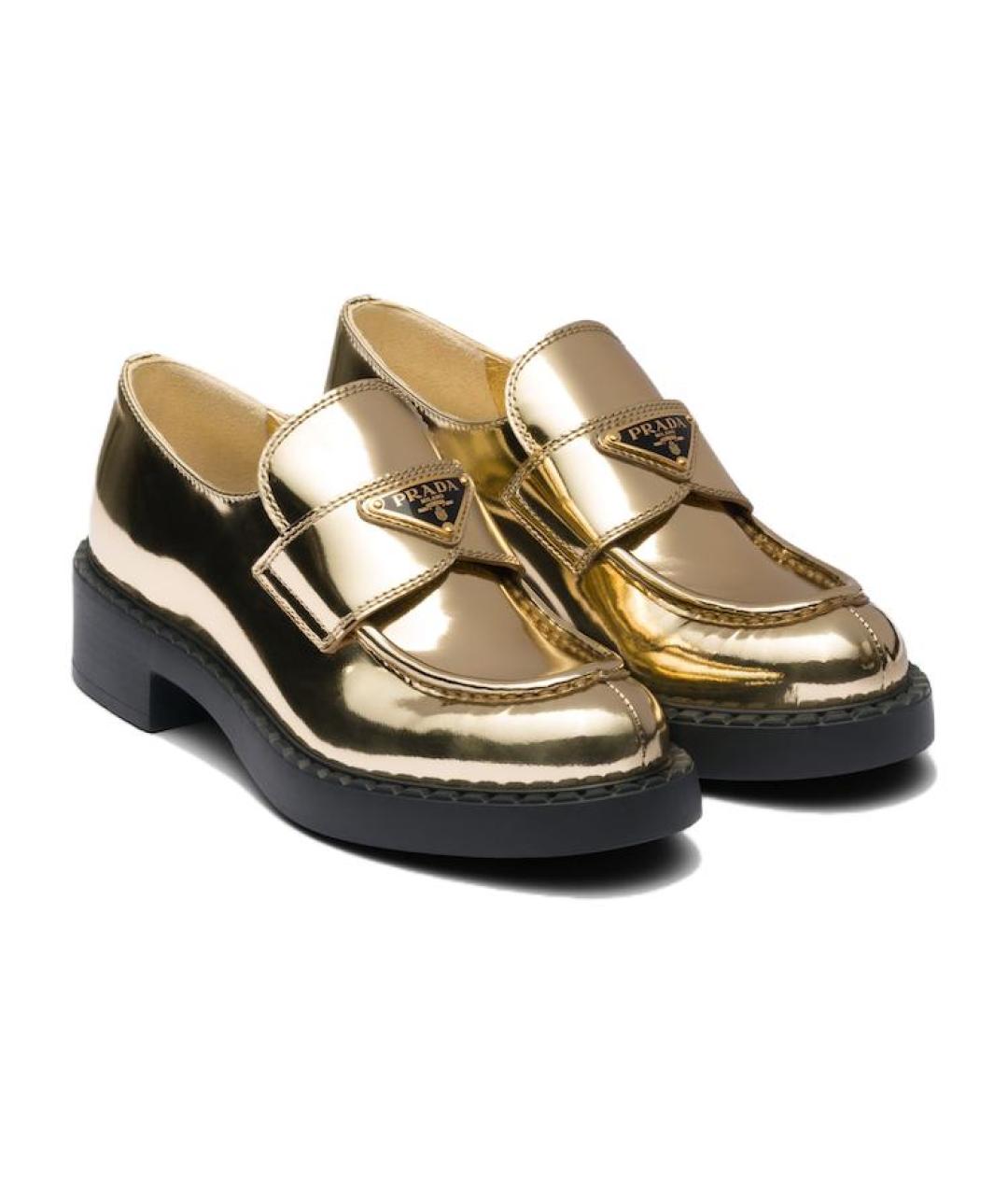 PRADA Золотые кожаные лоферы, фото 3