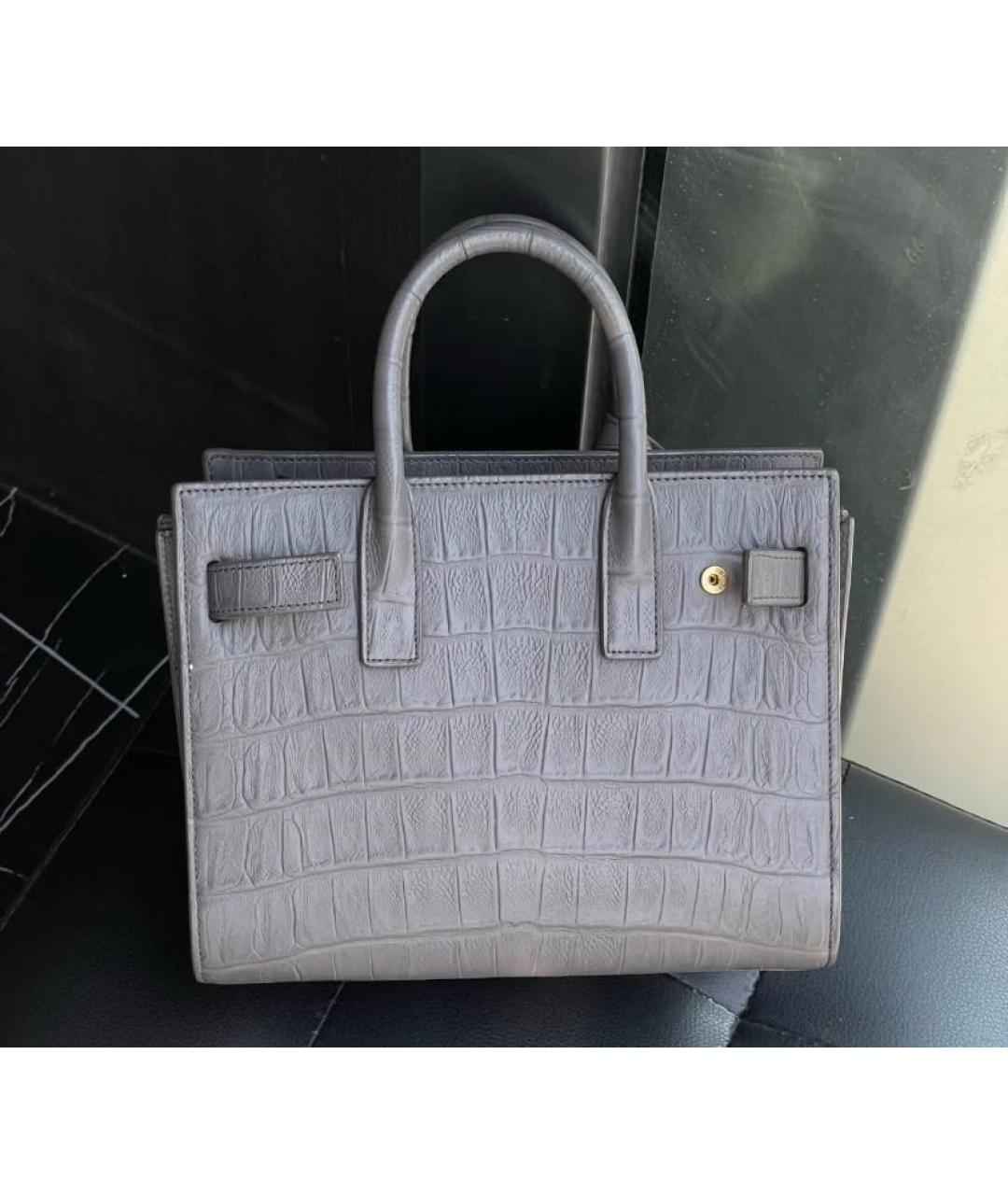 SAINT LAURENT Серая кожаная сумка с короткими ручками, фото 3