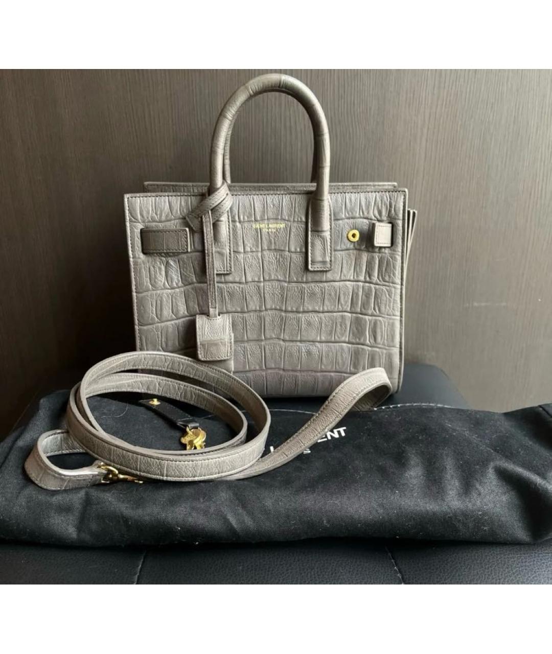 SAINT LAURENT Серая кожаная сумка с короткими ручками, фото 2