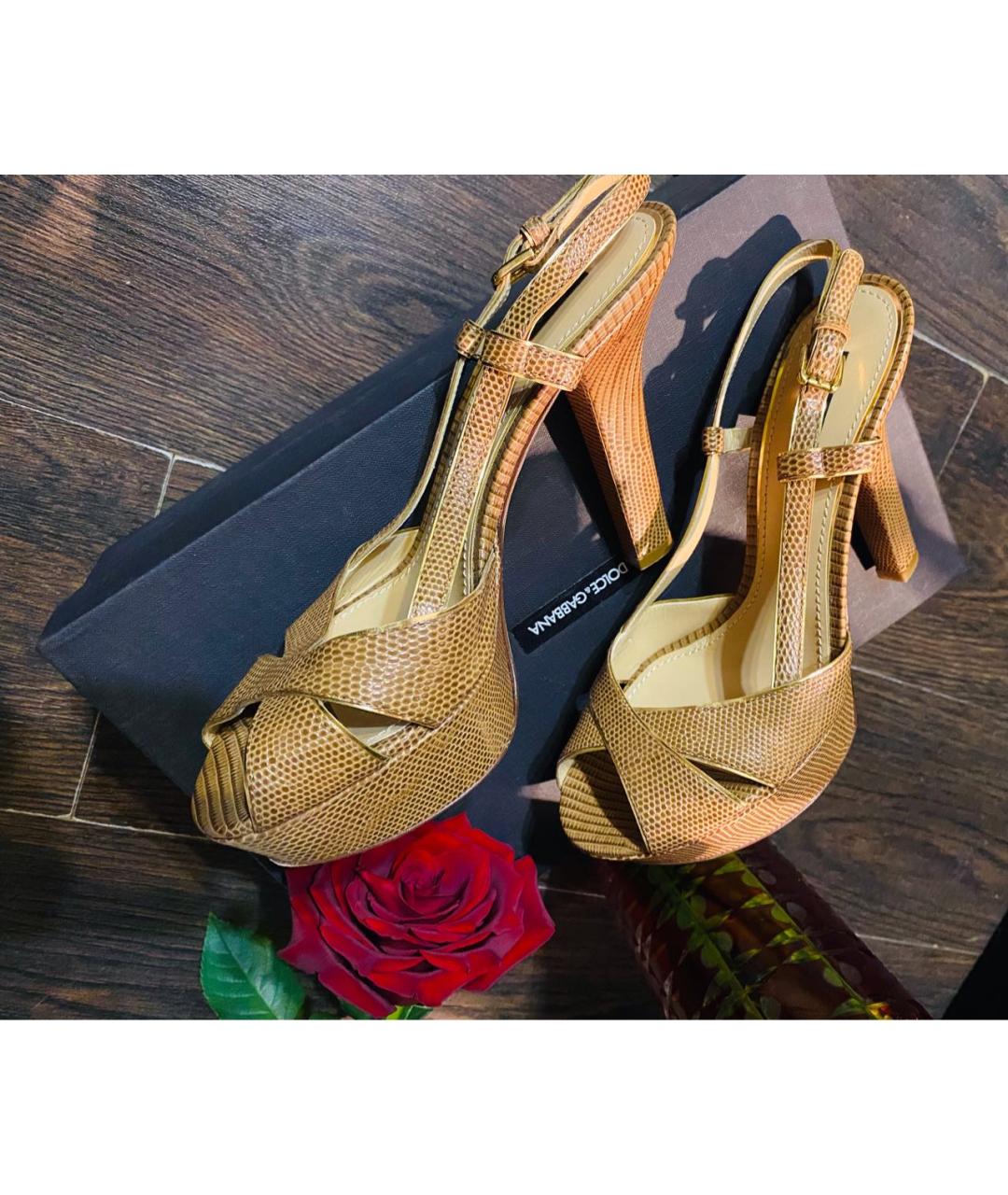 DOLCE&GABBANA Бежевые кожаные босоножки, фото 9