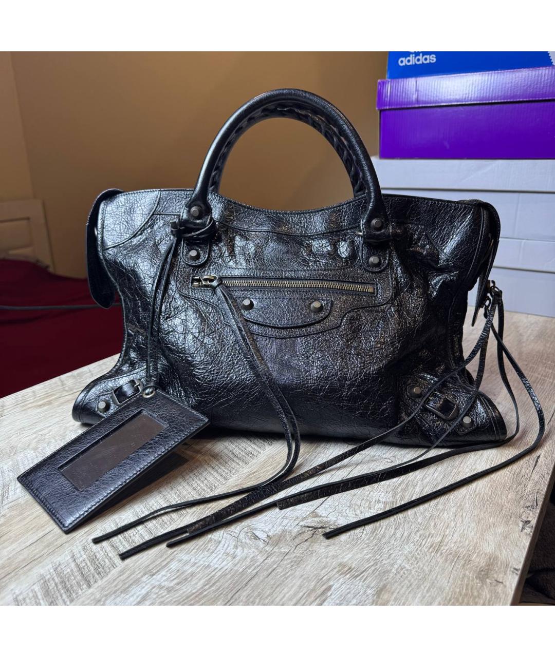 BALENCIAGA Черная кожаная сумка с короткими ручками, фото 4