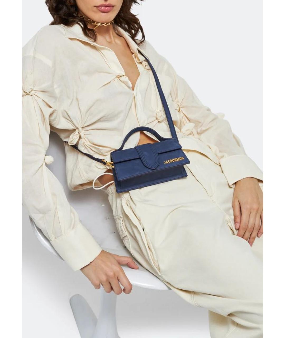 JACQUEMUS Темно-синяя замшевая сумка с короткими ручками, фото 5