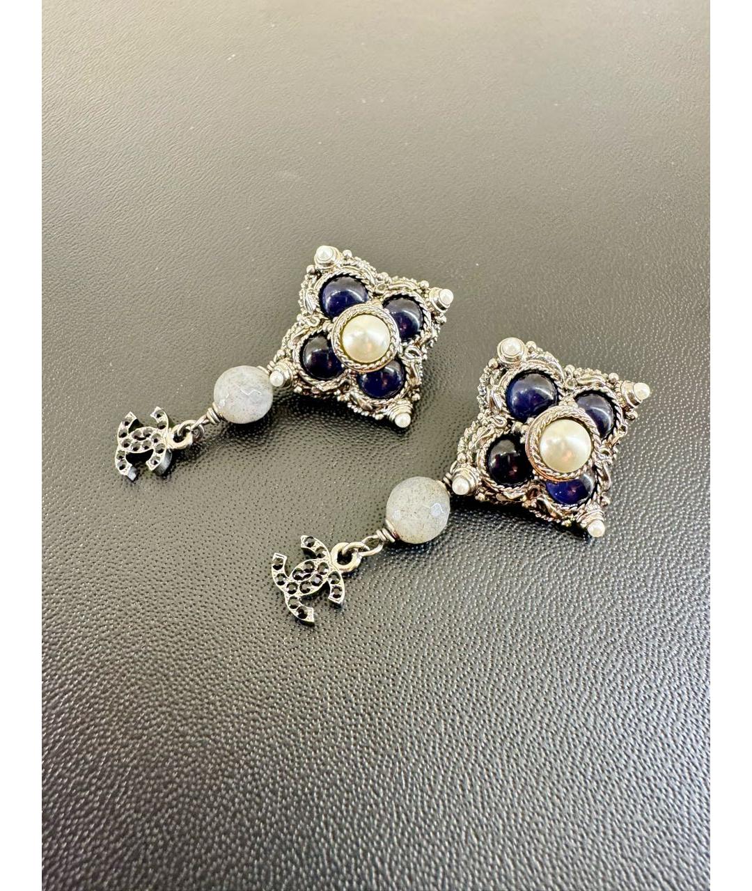 CHANEL Синие металлические серьги, фото 2