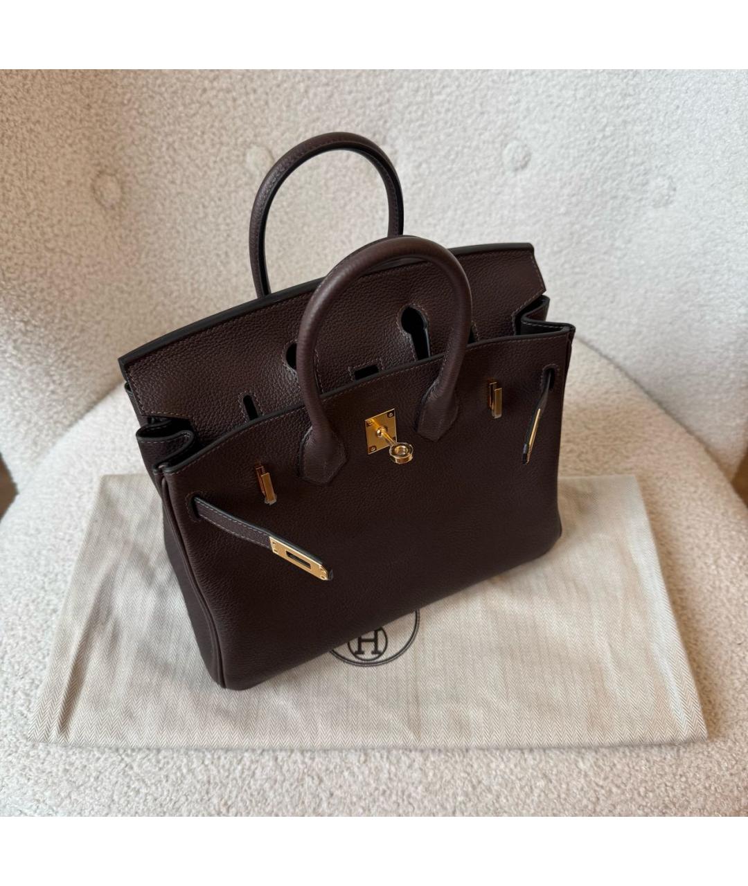 HERMES Коричневая кожаная сумка с короткими ручками, фото 5