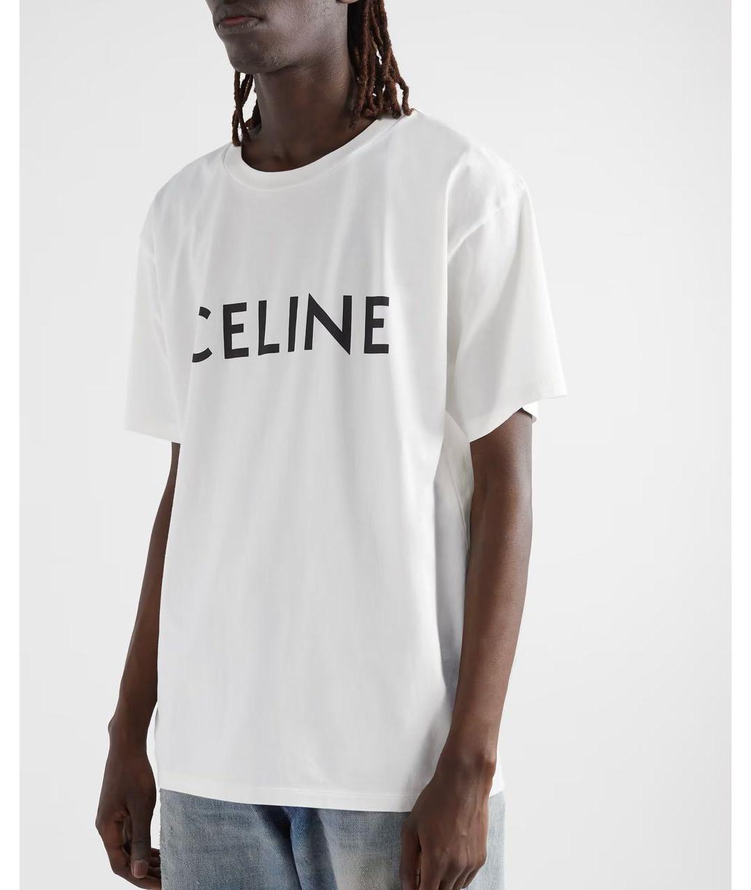 CELINE Белая хлопковая футболка, фото 4
