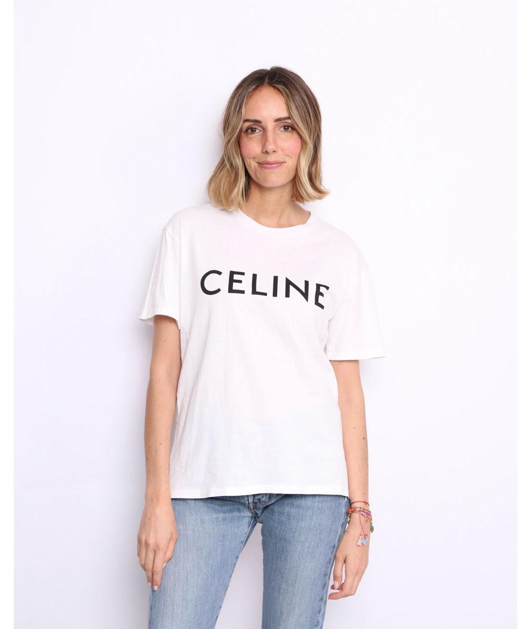 CELINE Белая хлопковая футболка, фото 4