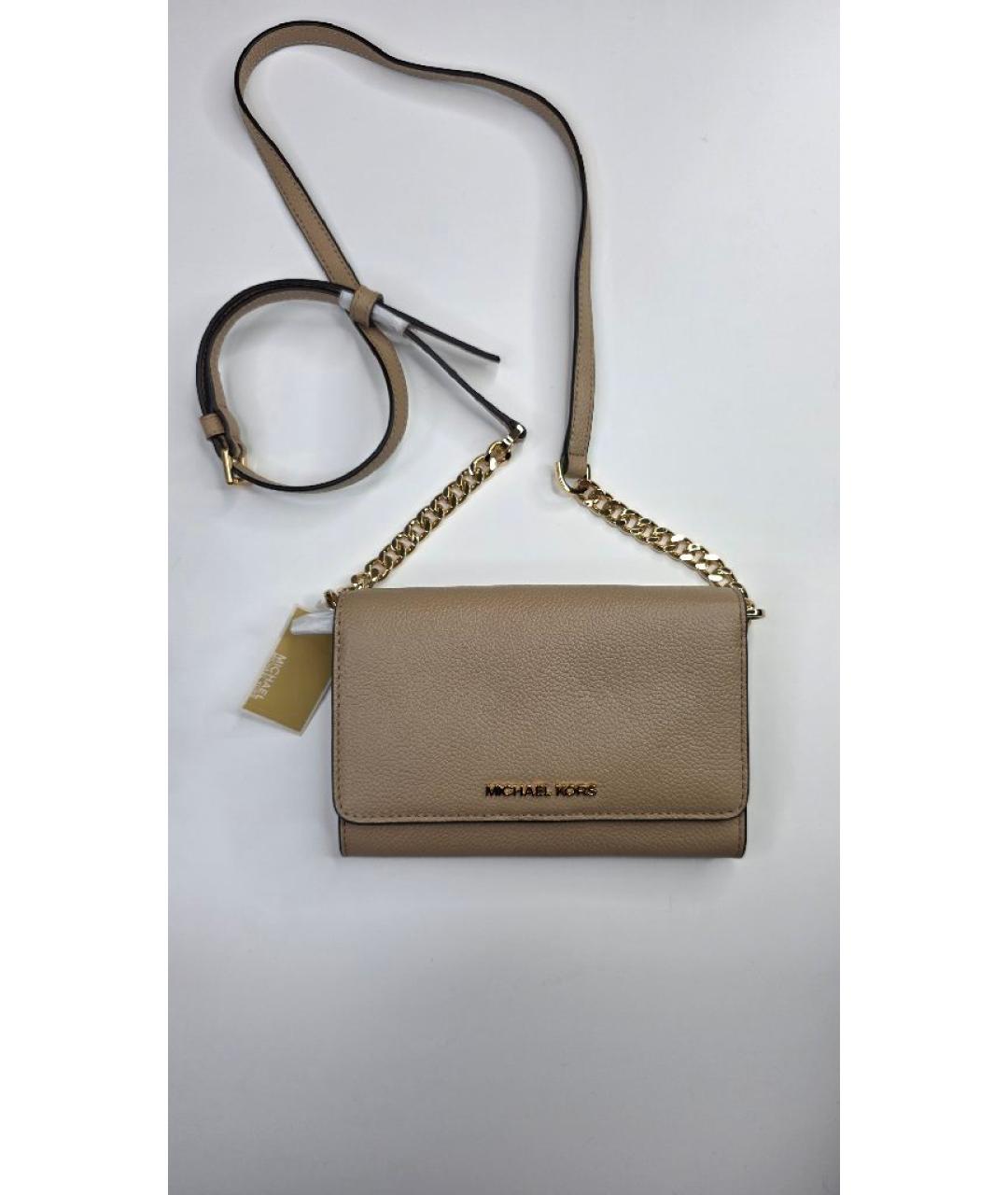MICHAEL KORS Бежевый кожаный кошелек, фото 5