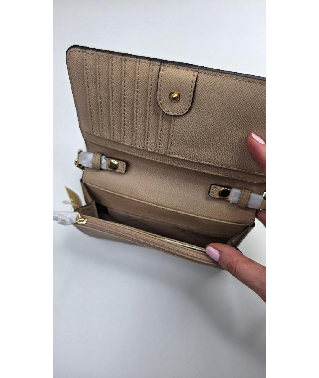 MICHAEL KORS Бежевый кожаный кошелек, фото 3