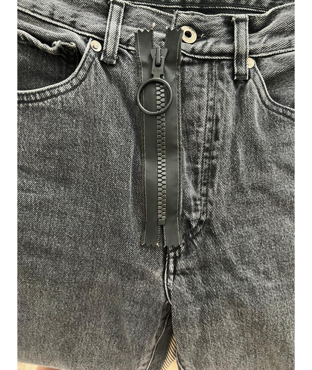 OFF-WHITE Антрацитовые хлопковые прямые джинсы, фото 4