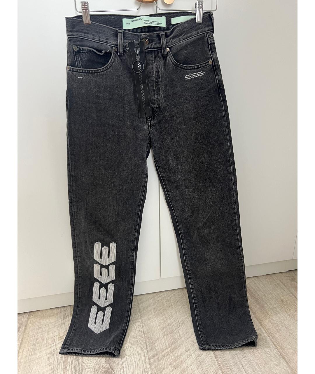 OFF-WHITE Антрацитовые хлопковые прямые джинсы, фото 6