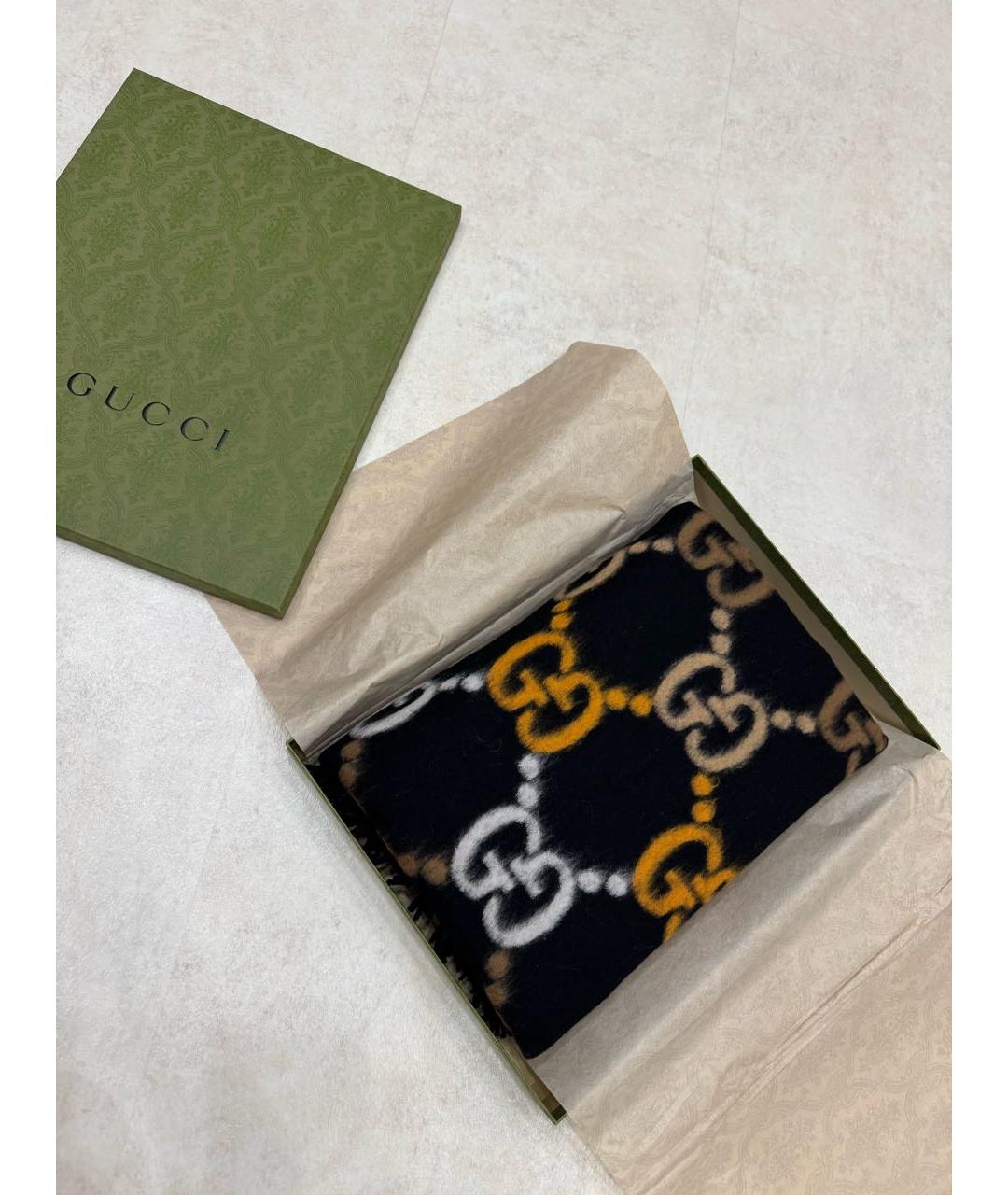 GUCCI Черный шерстяной шарф, фото 7