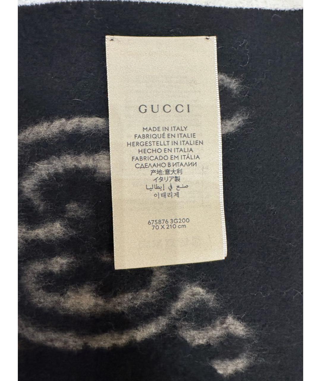 GUCCI Черный шерстяной шарф, фото 4