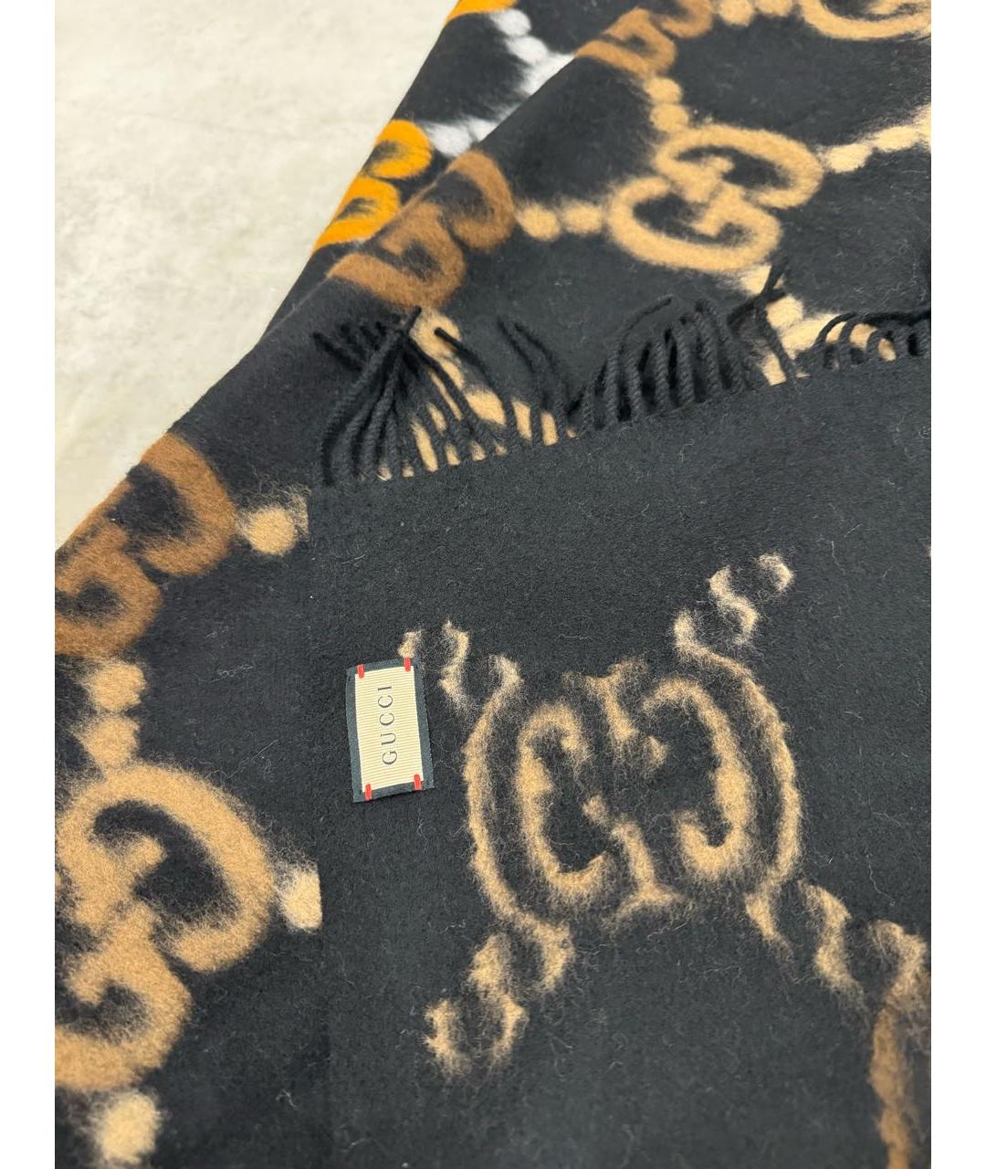 GUCCI Черный шерстяной шарф, фото 3
