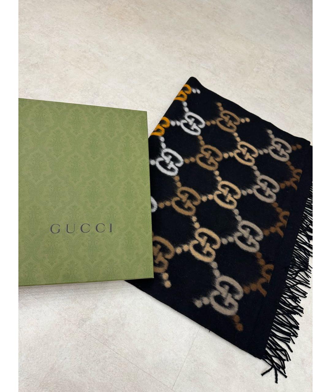 GUCCI Черный шерстяной шарф, фото 2