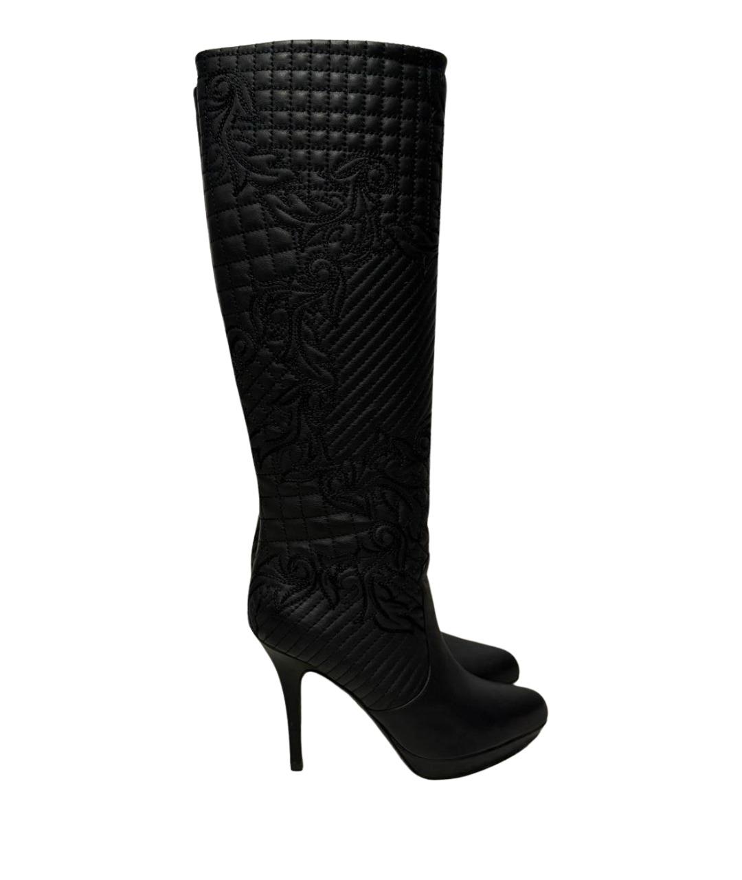VERSACE Черные кожаные сапоги, фото 1