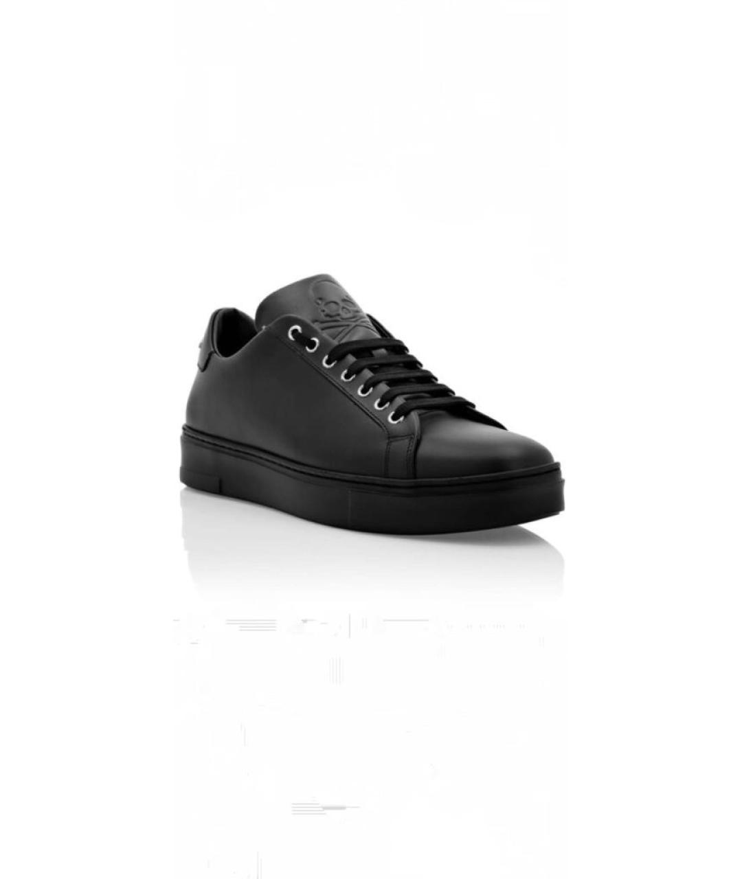 PHILIPP PLEIN Черные кожаные низкие кроссовки / кеды, фото 5