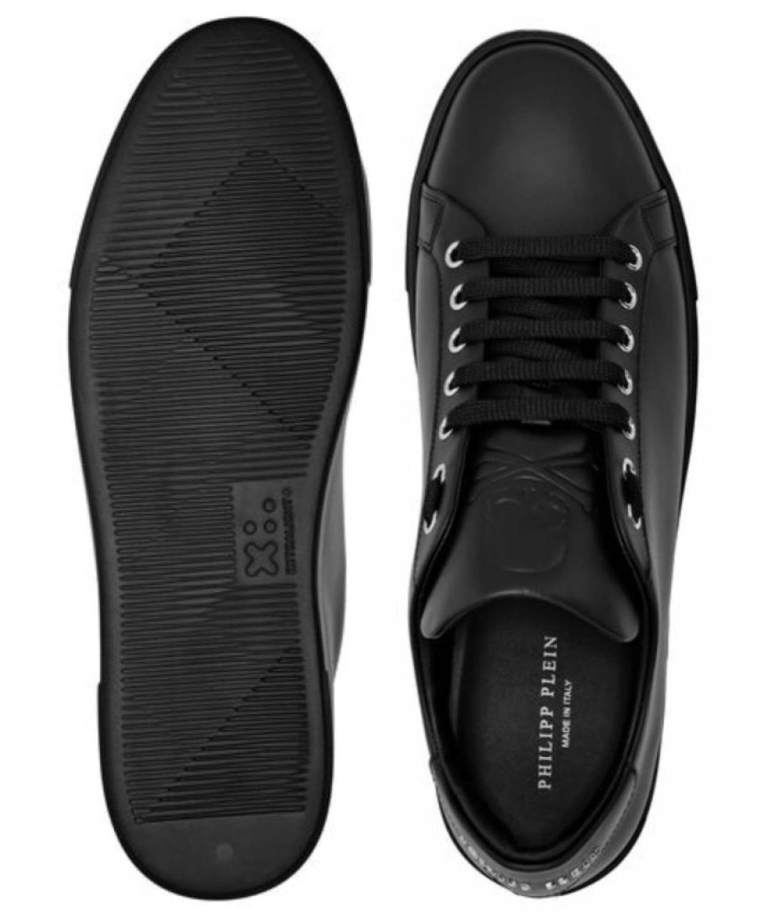 PHILIPP PLEIN Черные кожаные низкие кроссовки / кеды, фото 3