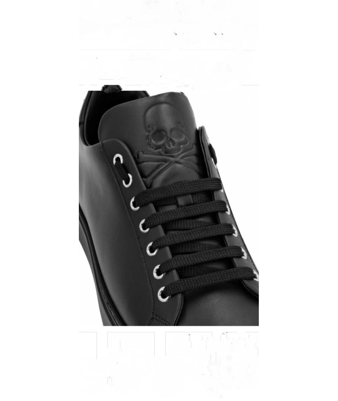 PHILIPP PLEIN Черные кожаные низкие кроссовки / кеды, фото 2