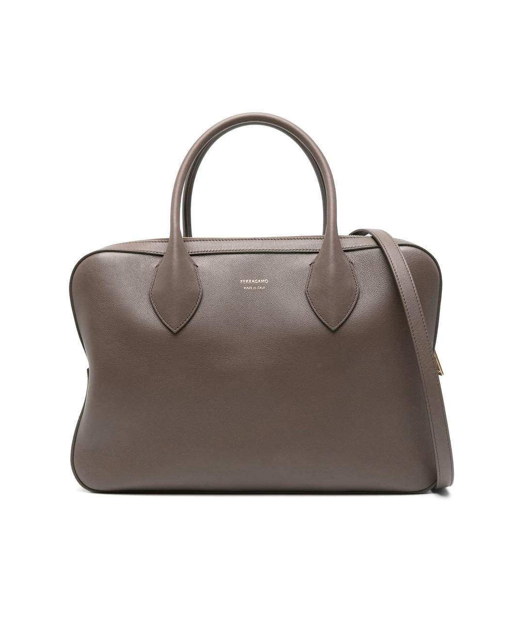FERRAGAMO Коричневая кожаная сумка тоут, фото 1