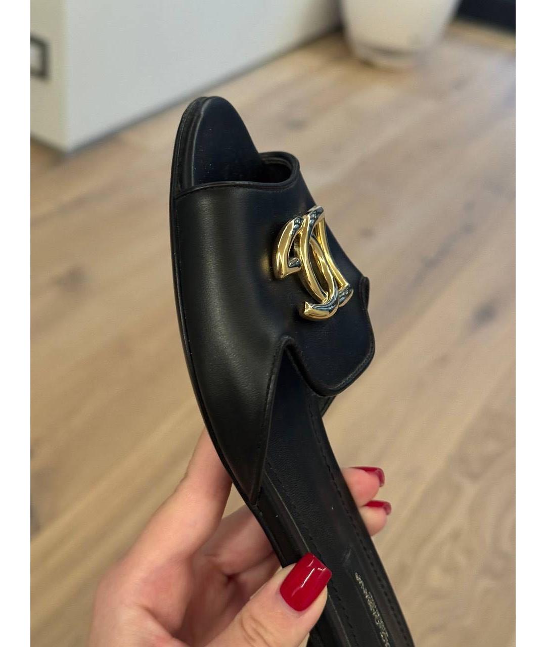 DOLCE&GABBANA Черные кожаные шлепанцы, фото 8