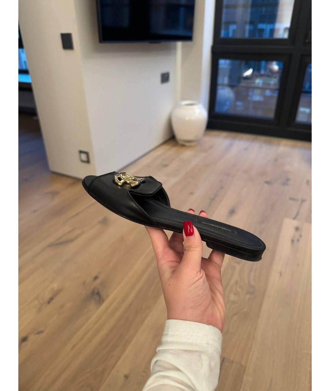 DOLCE&GABBANA Черные кожаные шлепанцы, фото 9