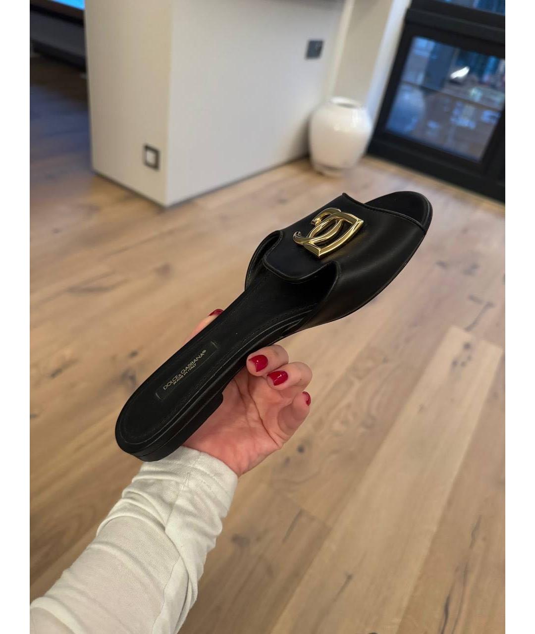 DOLCE&GABBANA Черные кожаные шлепанцы, фото 4