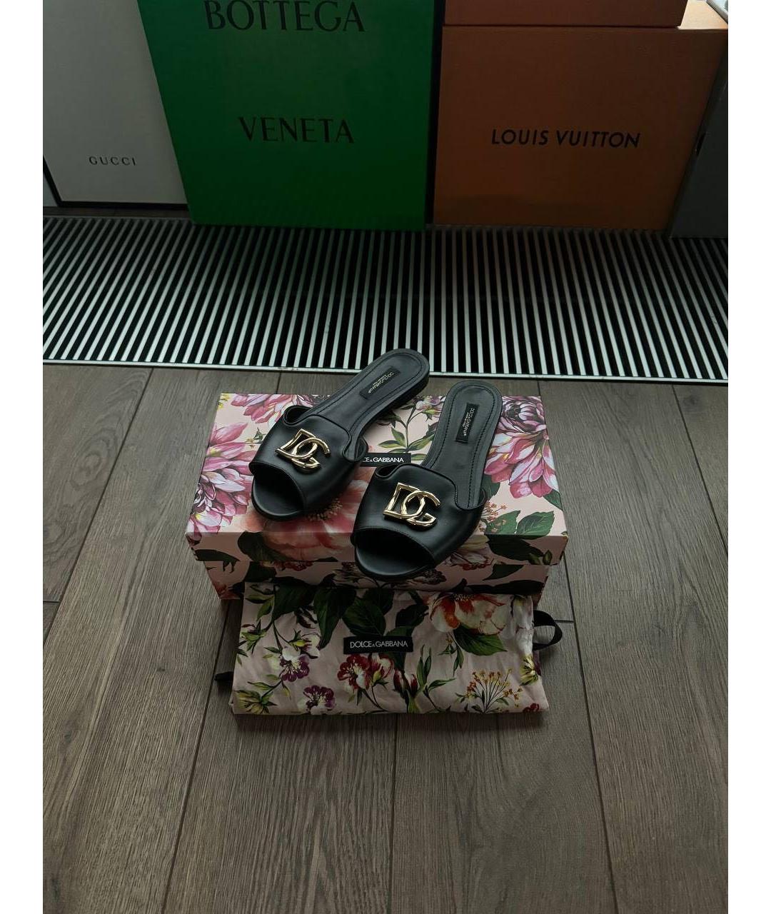 DOLCE&GABBANA Черные кожаные шлепанцы, фото 2