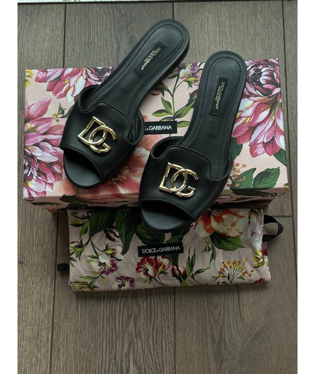 DOLCE&GABBANA Черные кожаные шлепанцы, фото 3