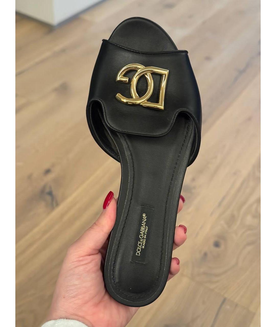 DOLCE&GABBANA Черные кожаные шлепанцы, фото 6
