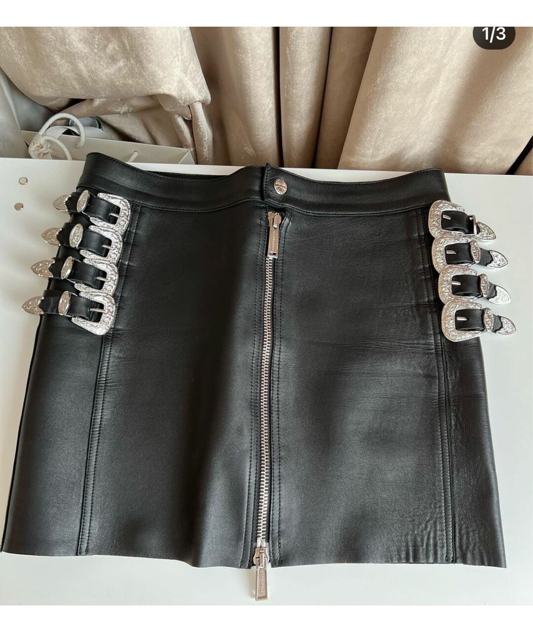 DSQUARED2 Черная кожаная юбка мини, фото 4