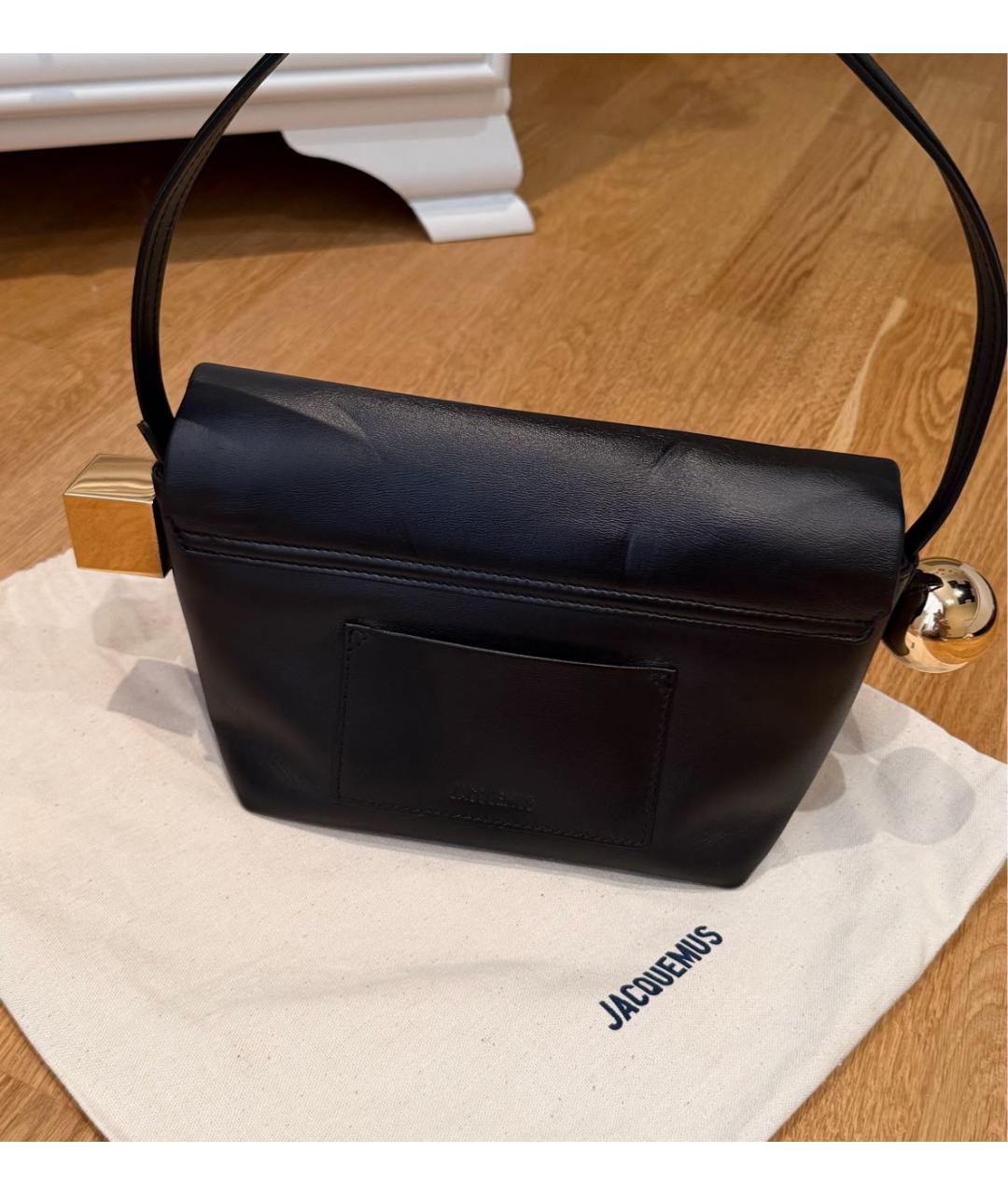JACQUEMUS Черная кожаная сумка с короткими ручками, фото 3
