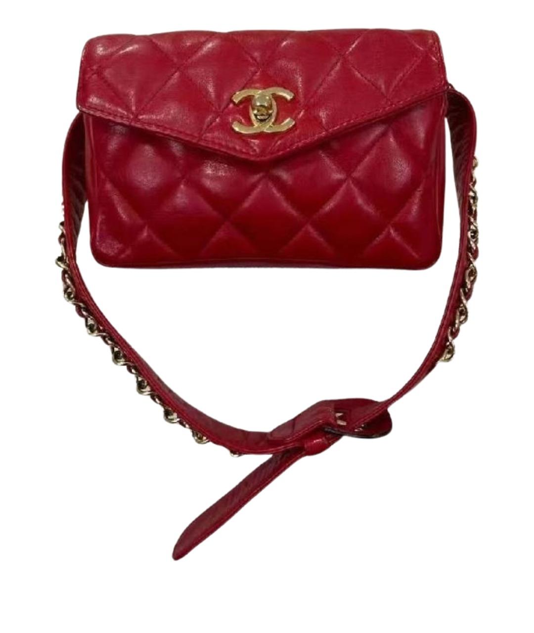 CHANEL Красная кожаная поясная сумка, фото 1